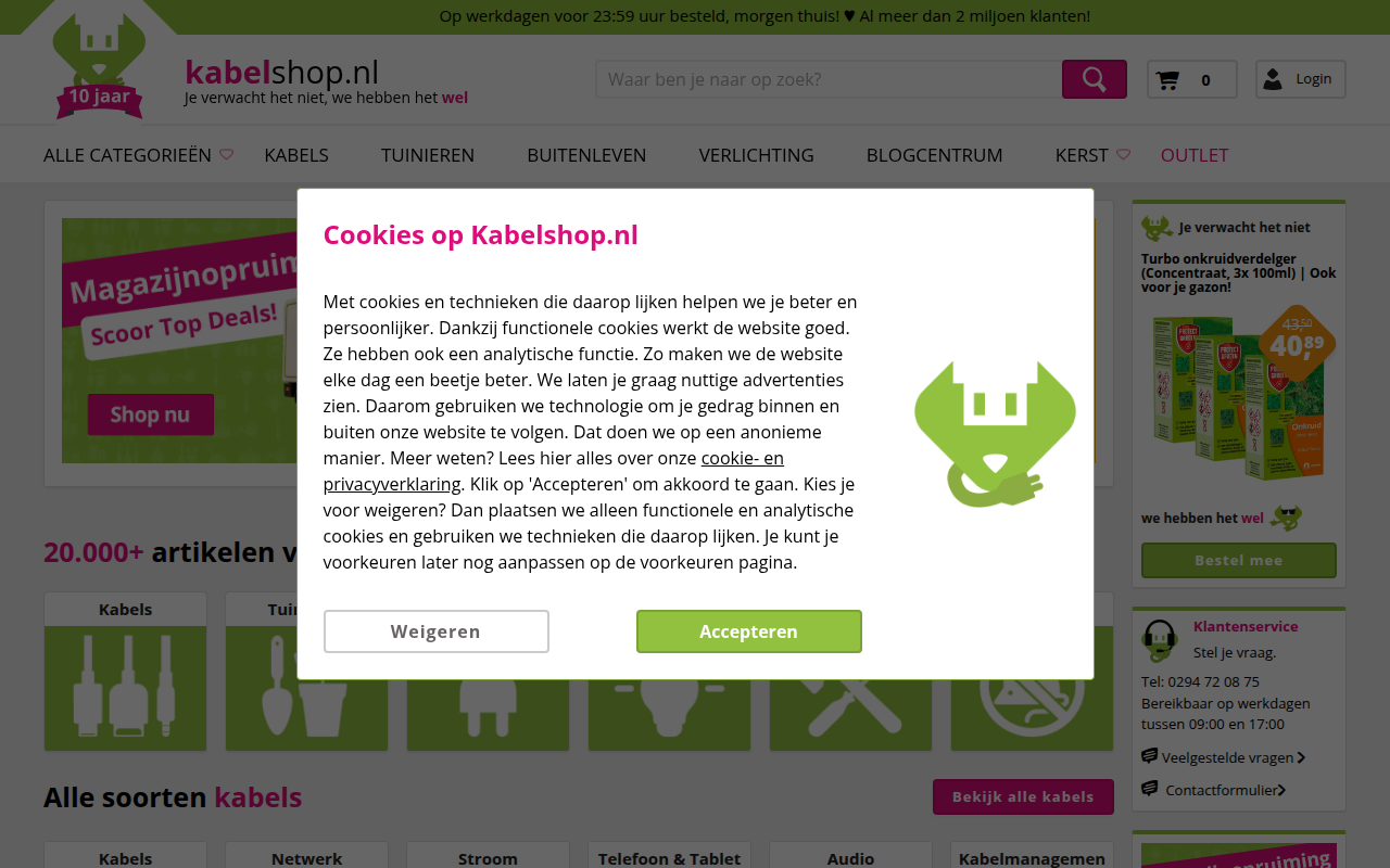 Screenshot van kabelshop.nl