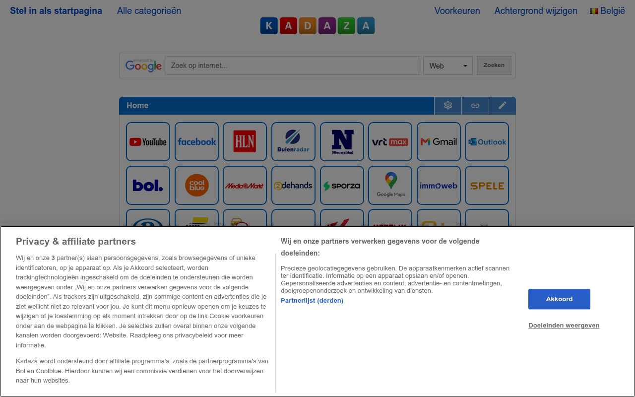 Screenshot van kadaza.be