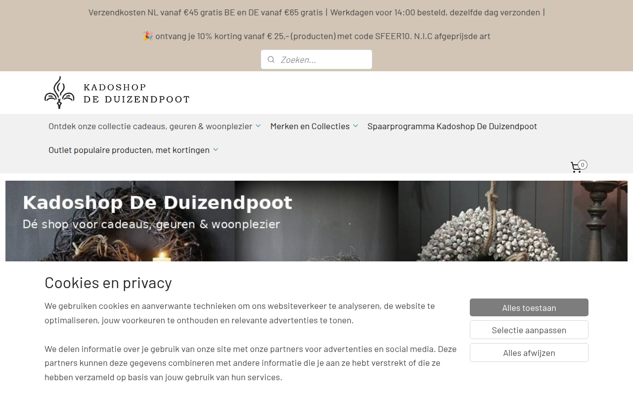 Screenshot van kadoshopdeduizendpoot.nl