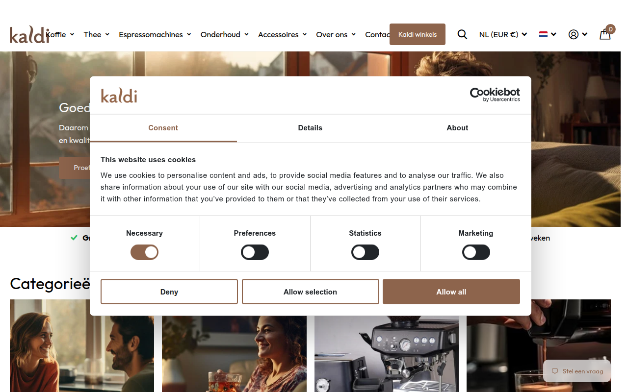 Screenshot van kaldi.nl