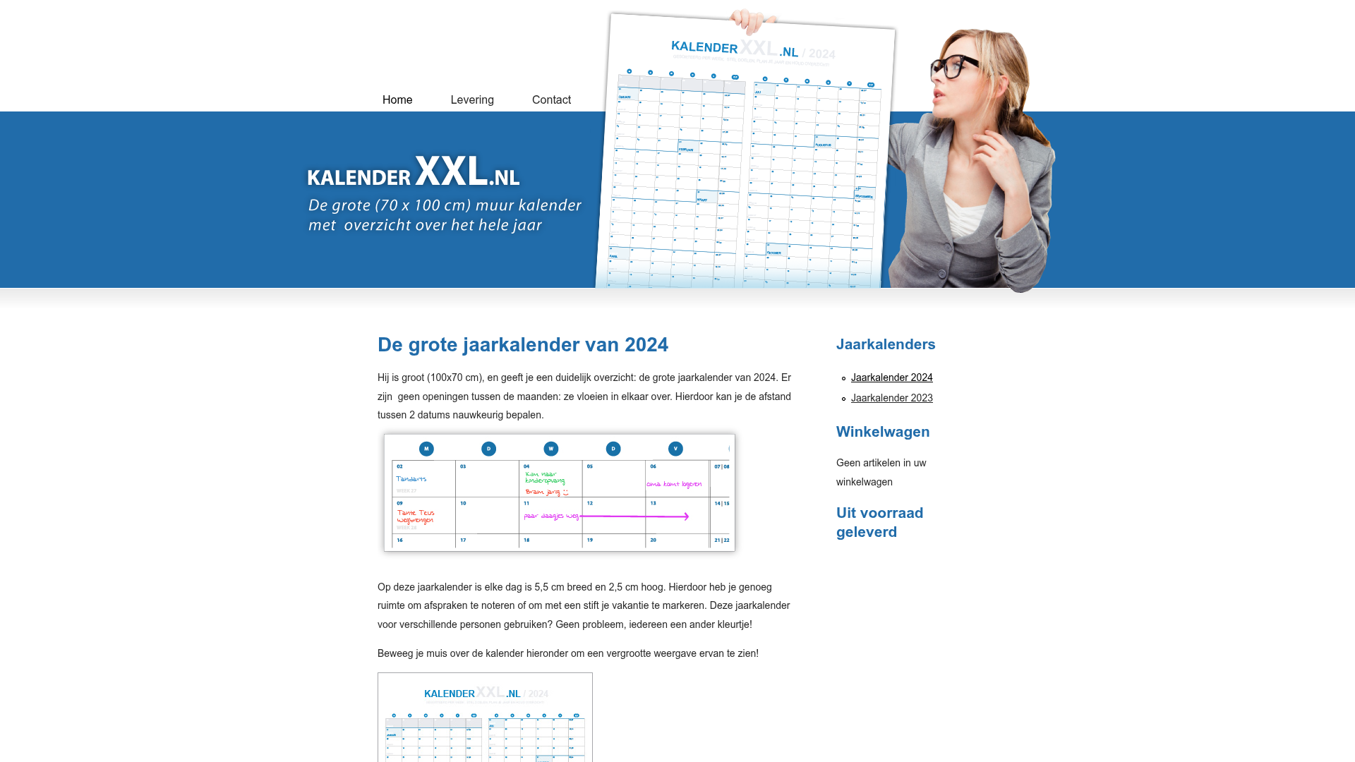 Screenshot van kalenderxxl.nl