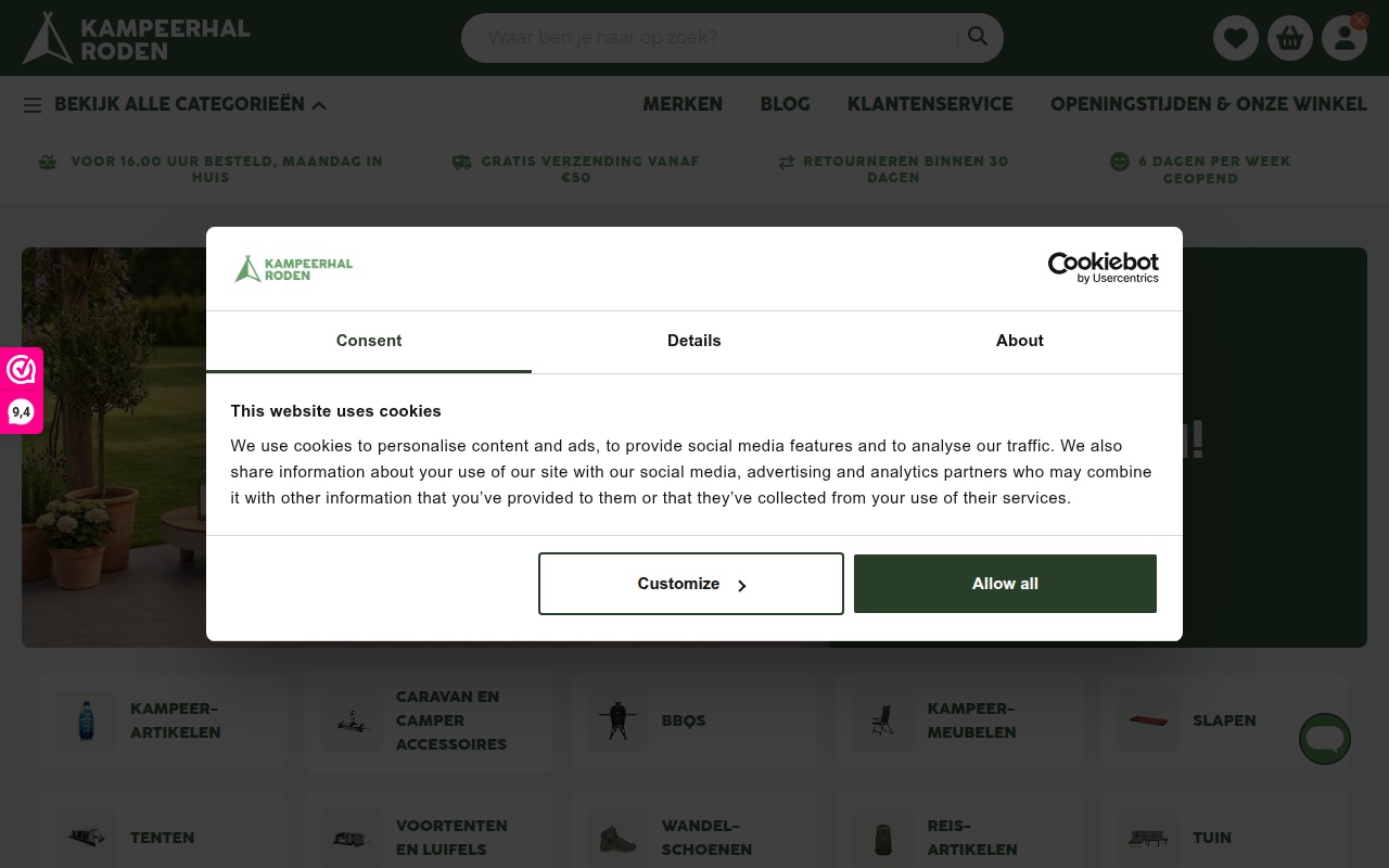 Screenshot van kampeerhalroden.nl