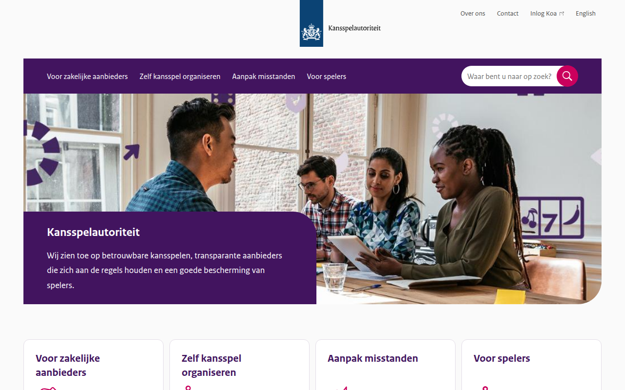 Screenshot van kansspelautoriteit.nl