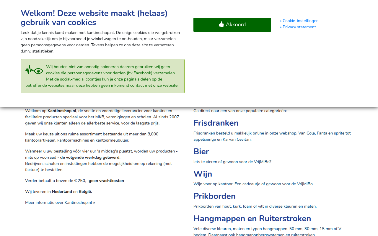 Screenshot van kantineshop.nl