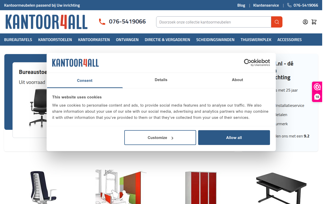 Screenshot van kantoor4all.nl