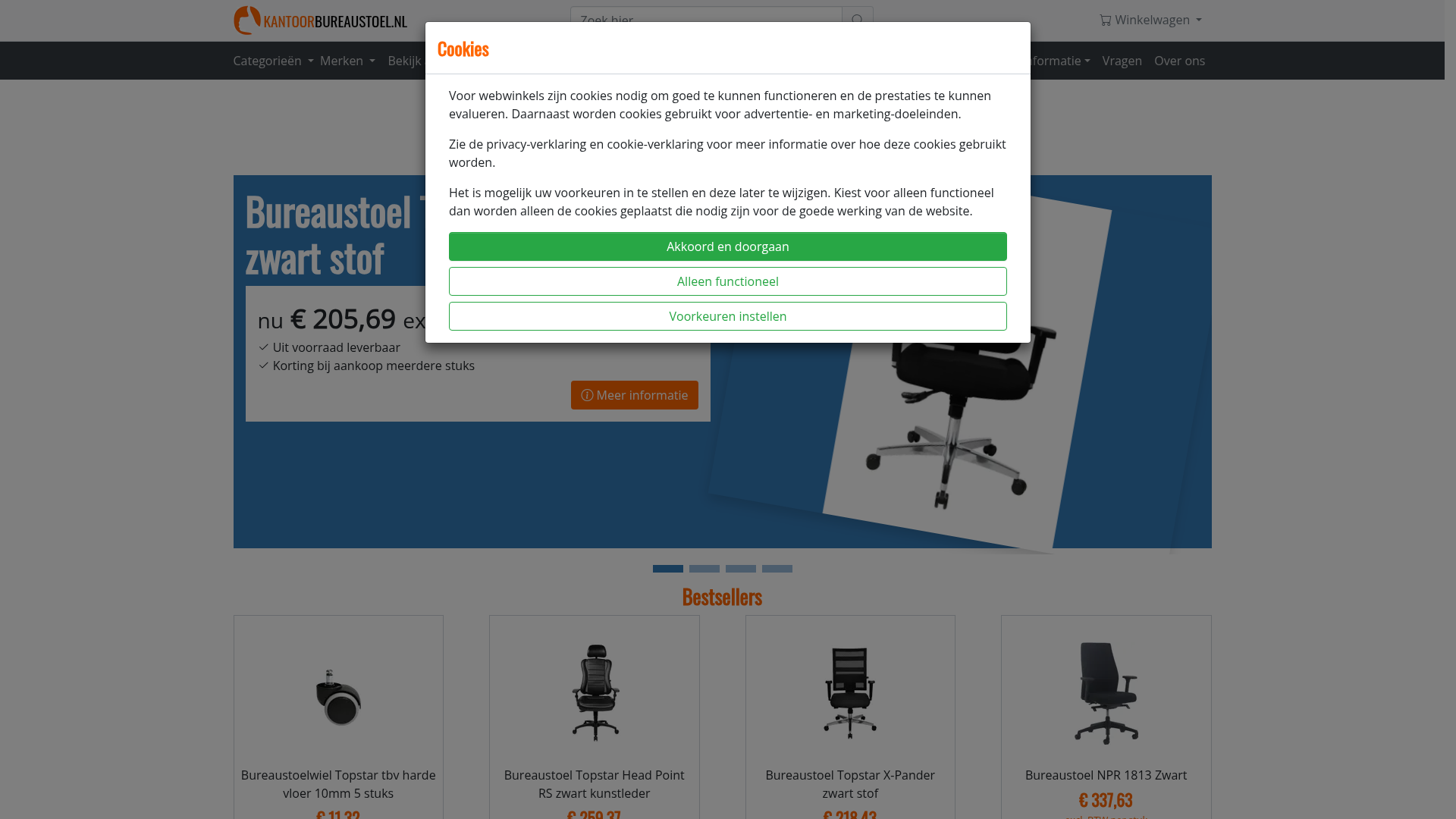 Screenshot van kantoorbureaustoel.nl