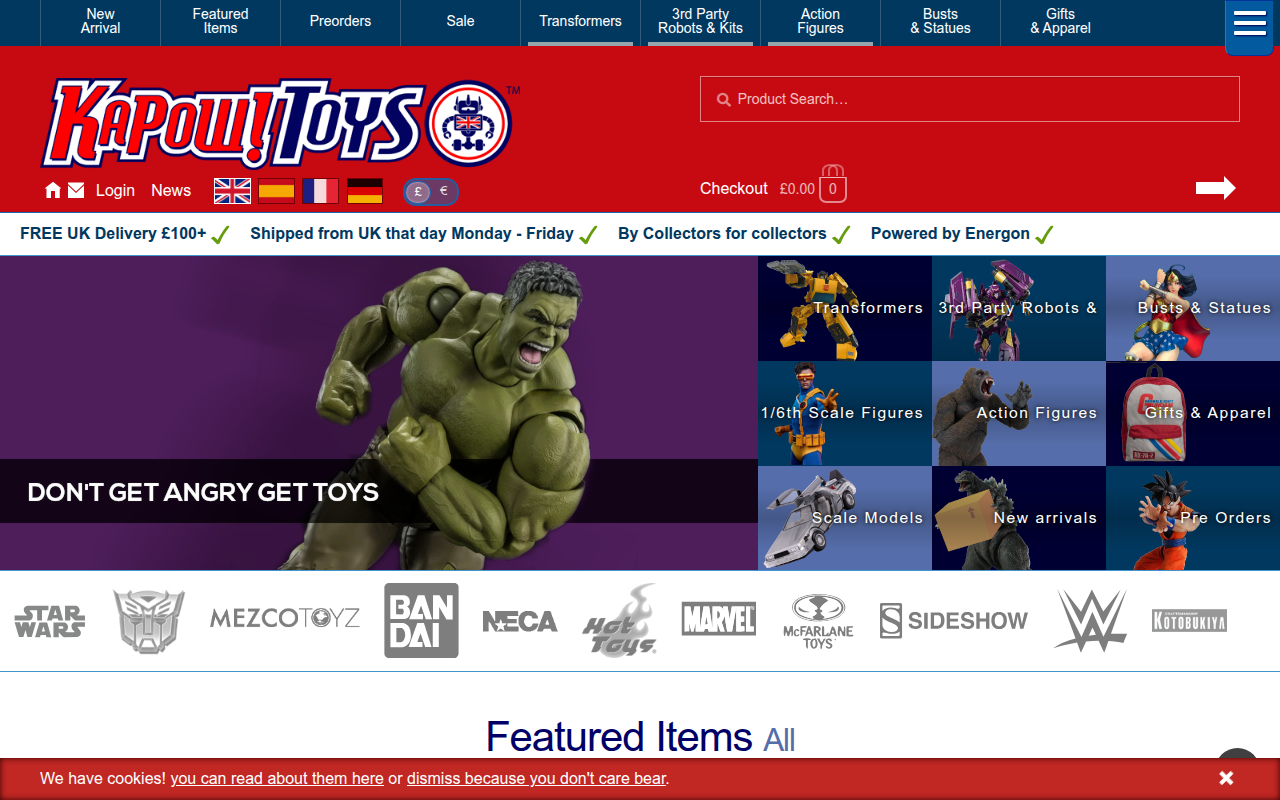 Screenshot van kapowtoys.co.uk