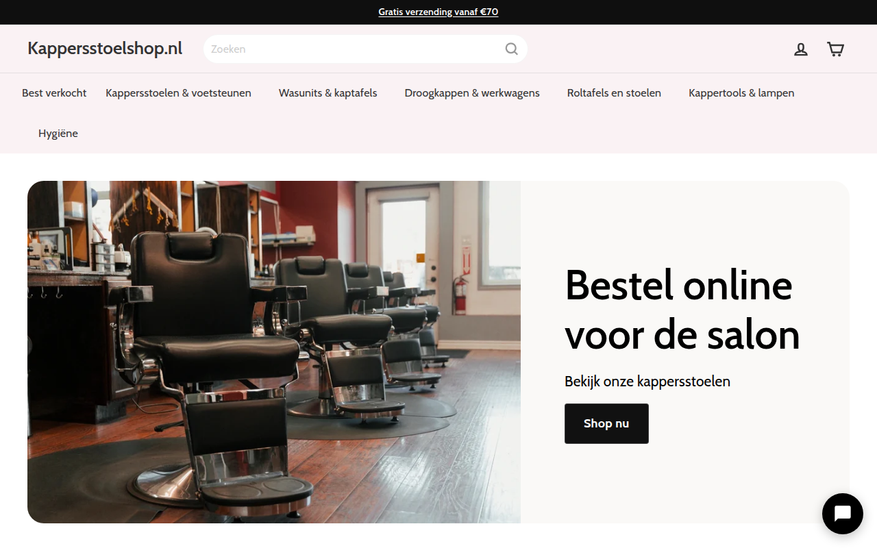 Screenshot van kappersstoelshop.nl