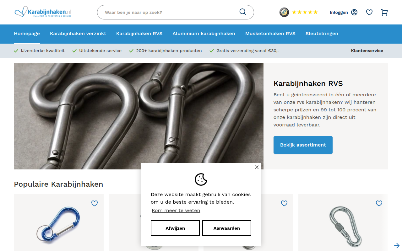 Screenshot van karabijnhaken.nl