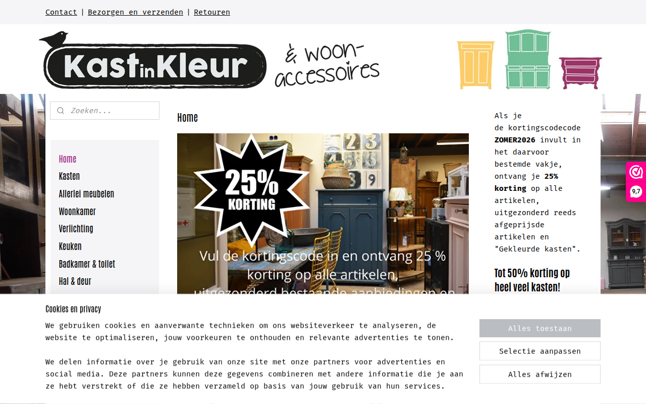Screenshot van kastinkleur.nl