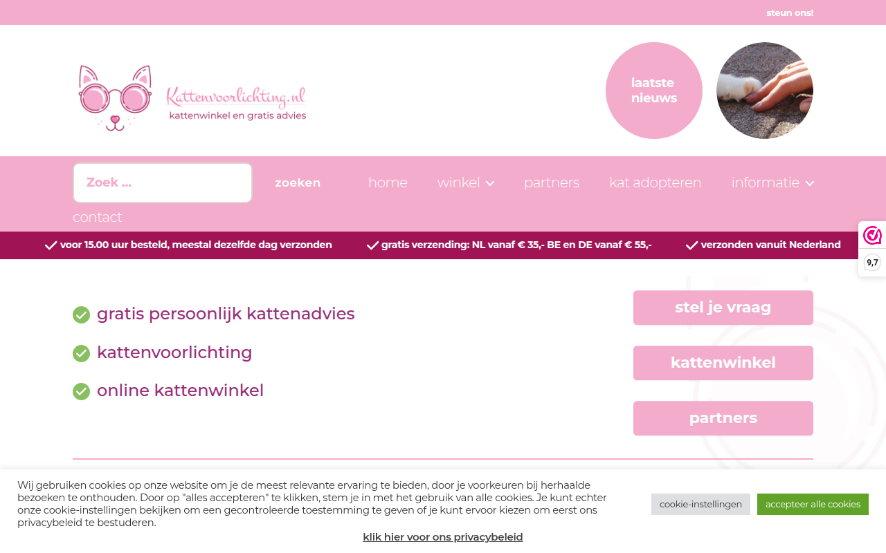 Screenshot van kattenvoorlichting.nl