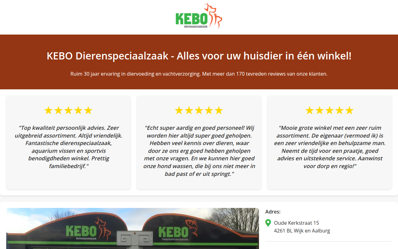 Screenshot van kebodierenspeciaalzaak.nl