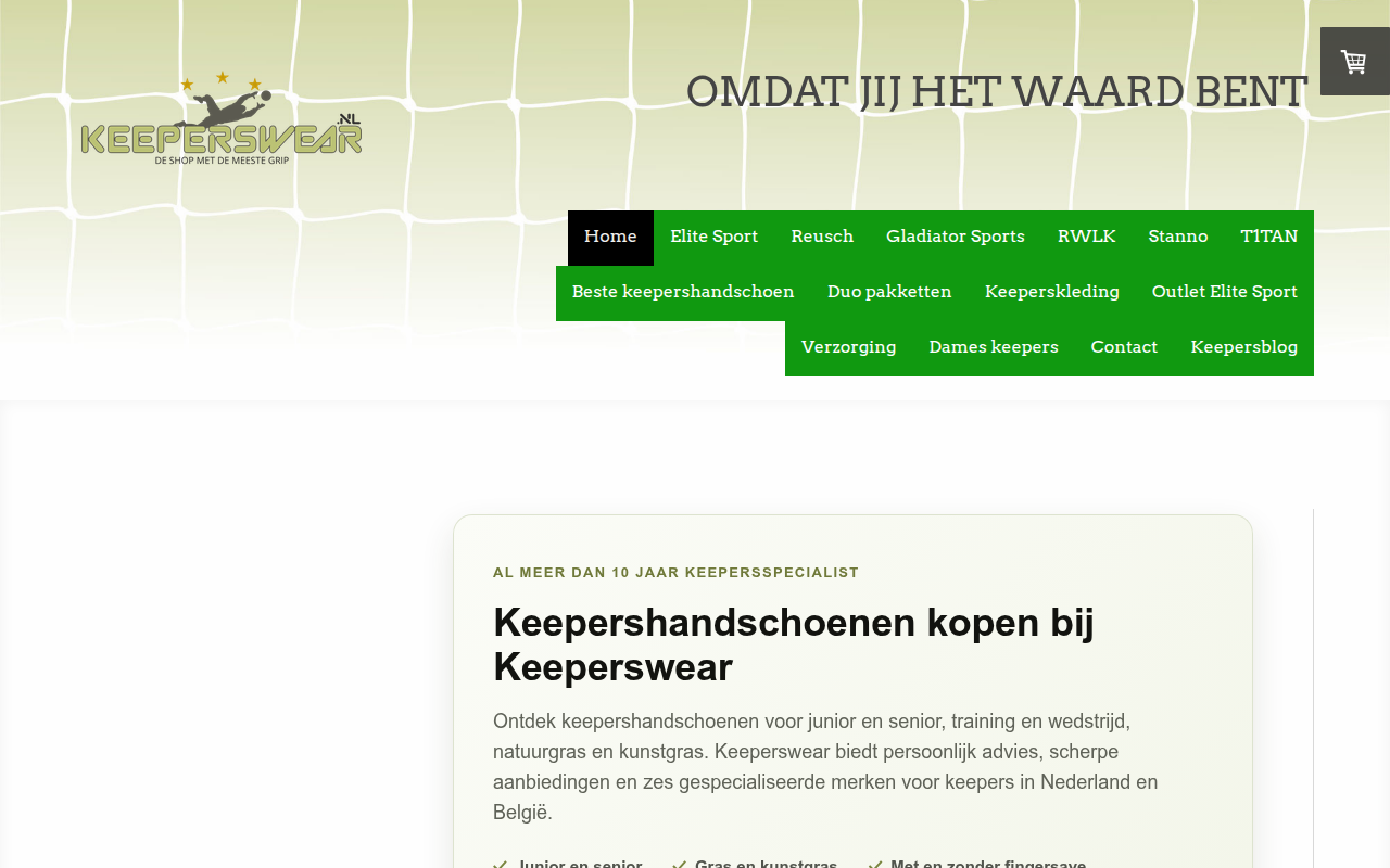 Screenshot van keeperswear.nl