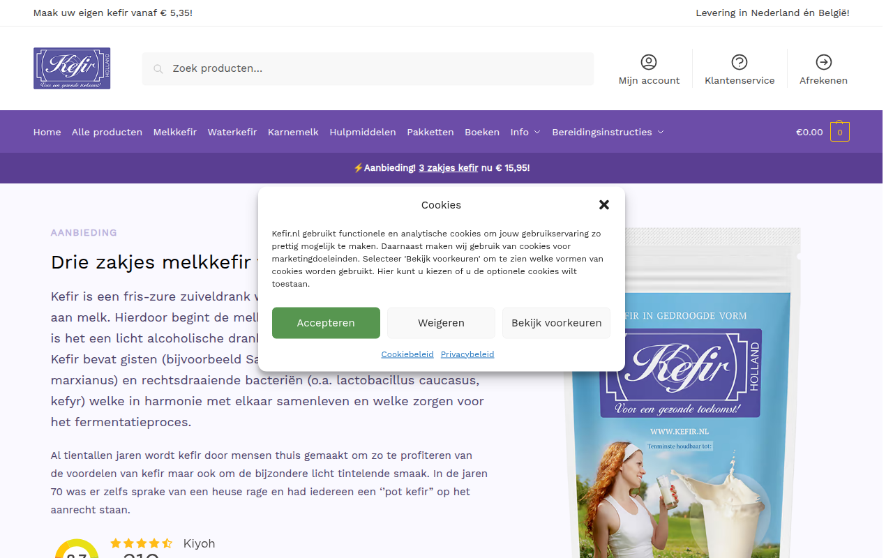 Screenshot van kefir.nl