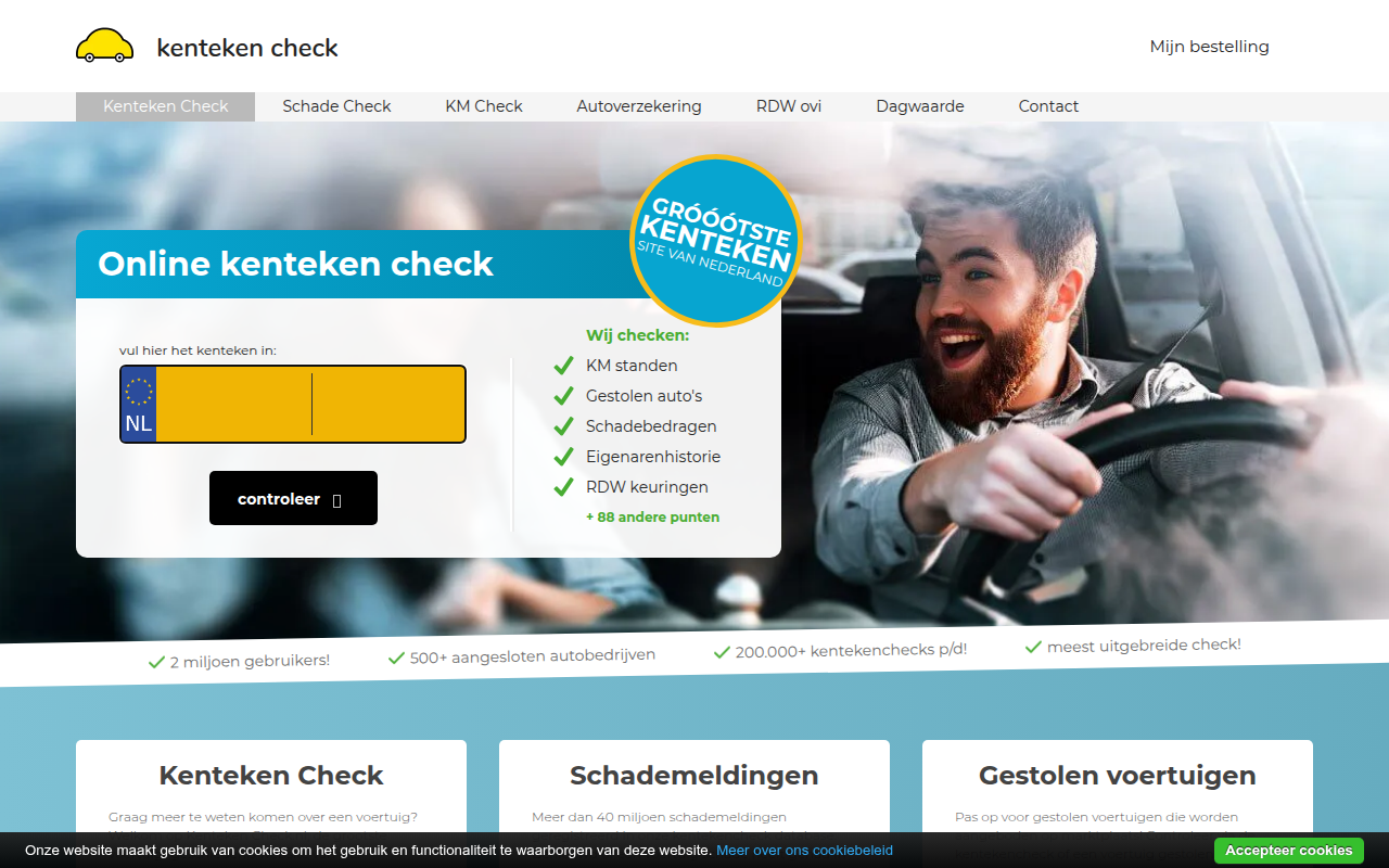 Screenshot van kentekencheck.nl