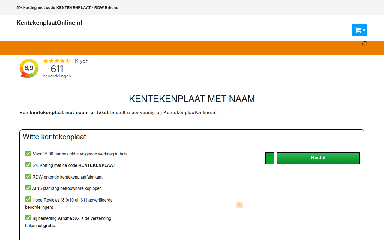 Screenshot van kentekenplaatonline.nl