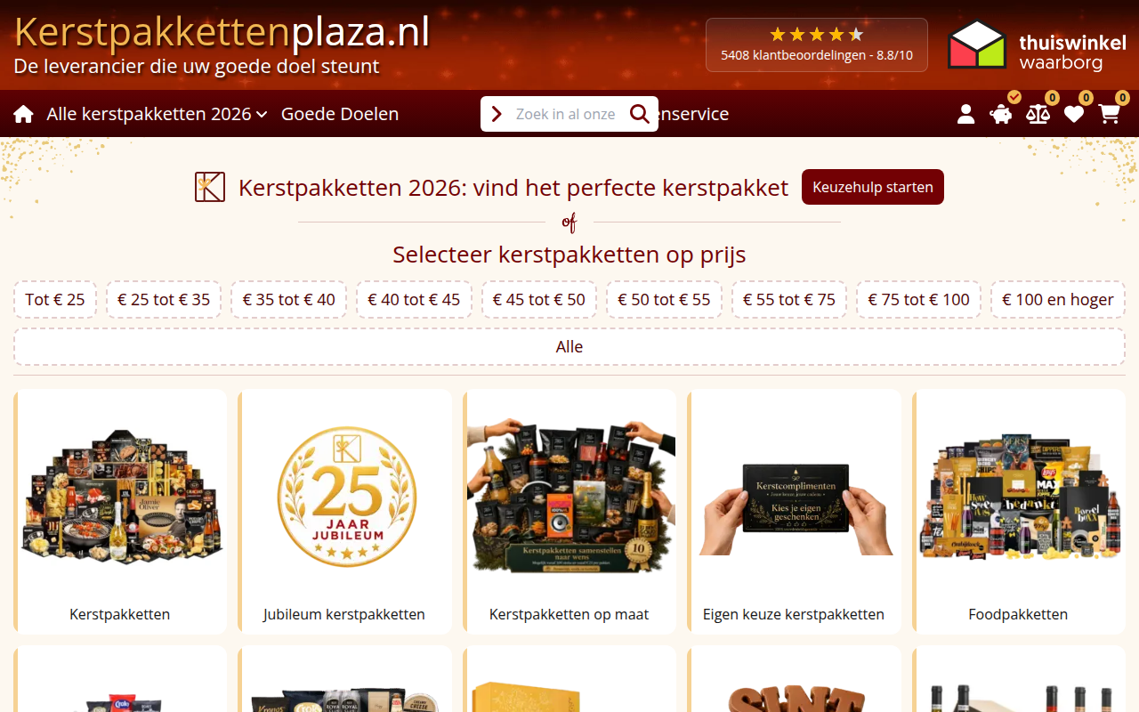 Screenshot van kerstpakkettenplaza.nl