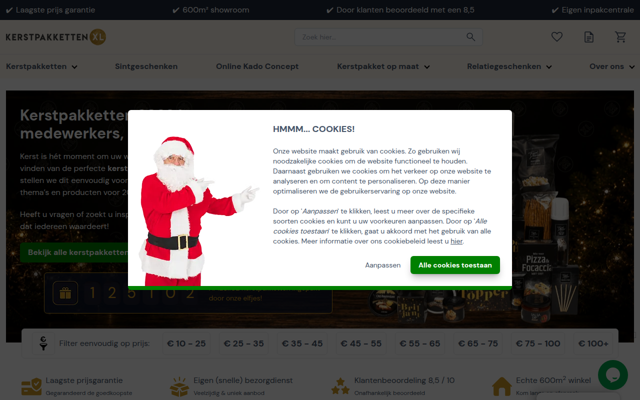 Screenshot van kerstpakkettenxl.nl