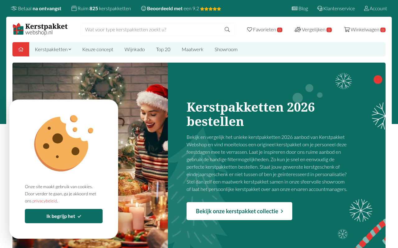 Screenshot van kerstpakketwebshop.nl