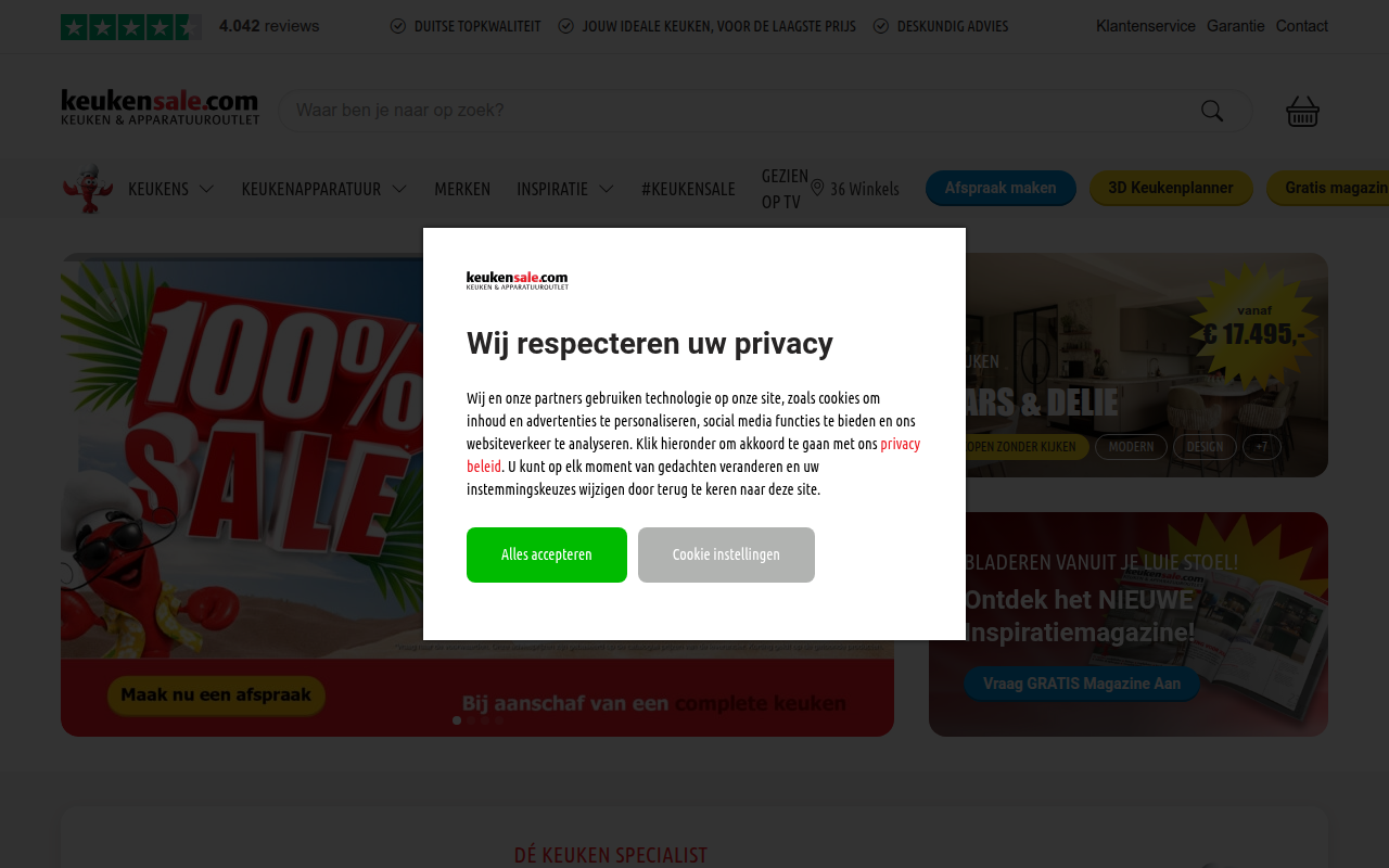 Screenshot van keukensale.com