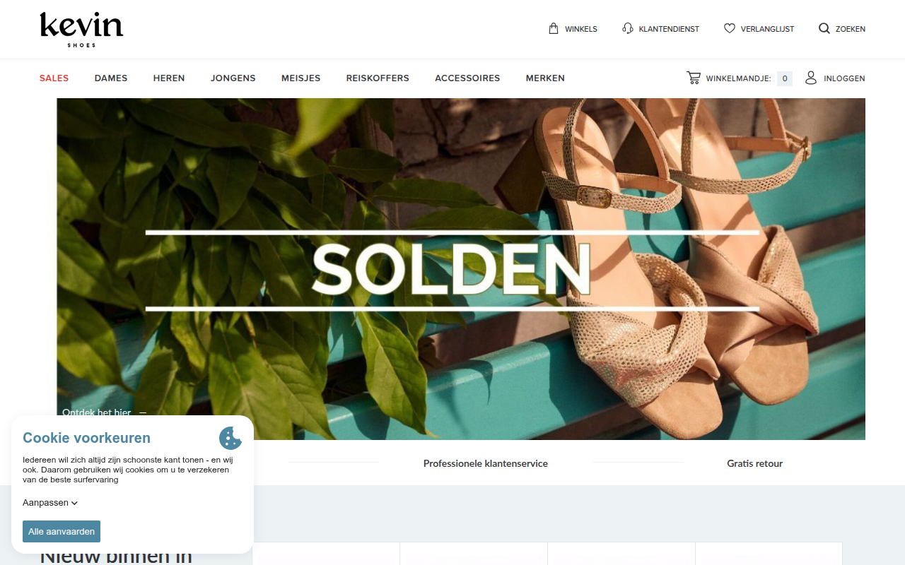 Screenshot van kevinshoes.be