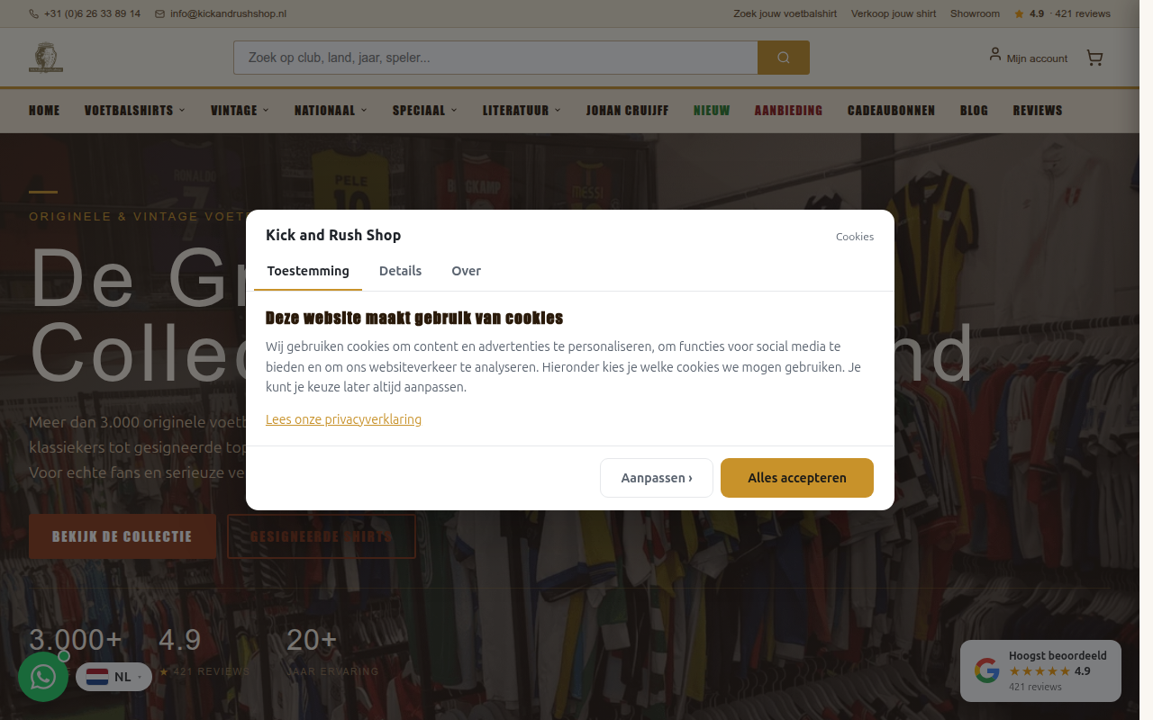 Screenshot van kickandrushshop.nl