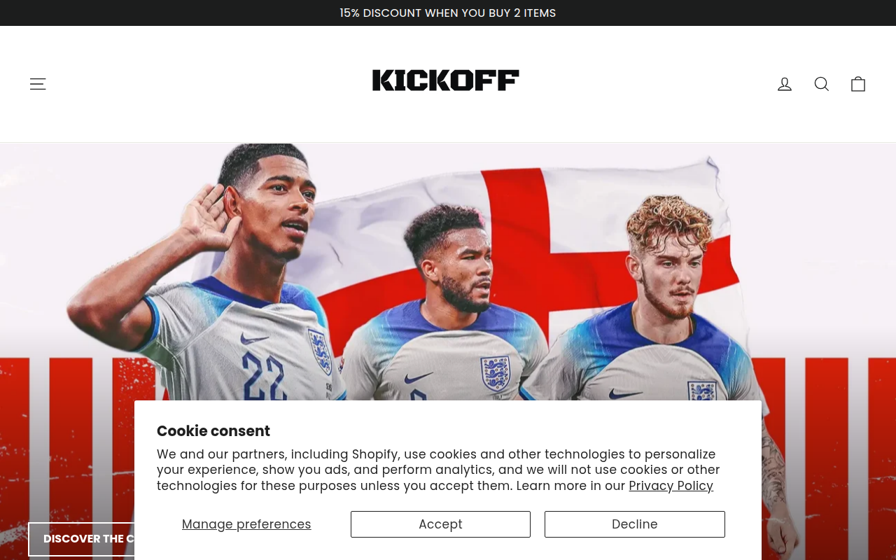 Screenshot van kickoffofficialstore.com
