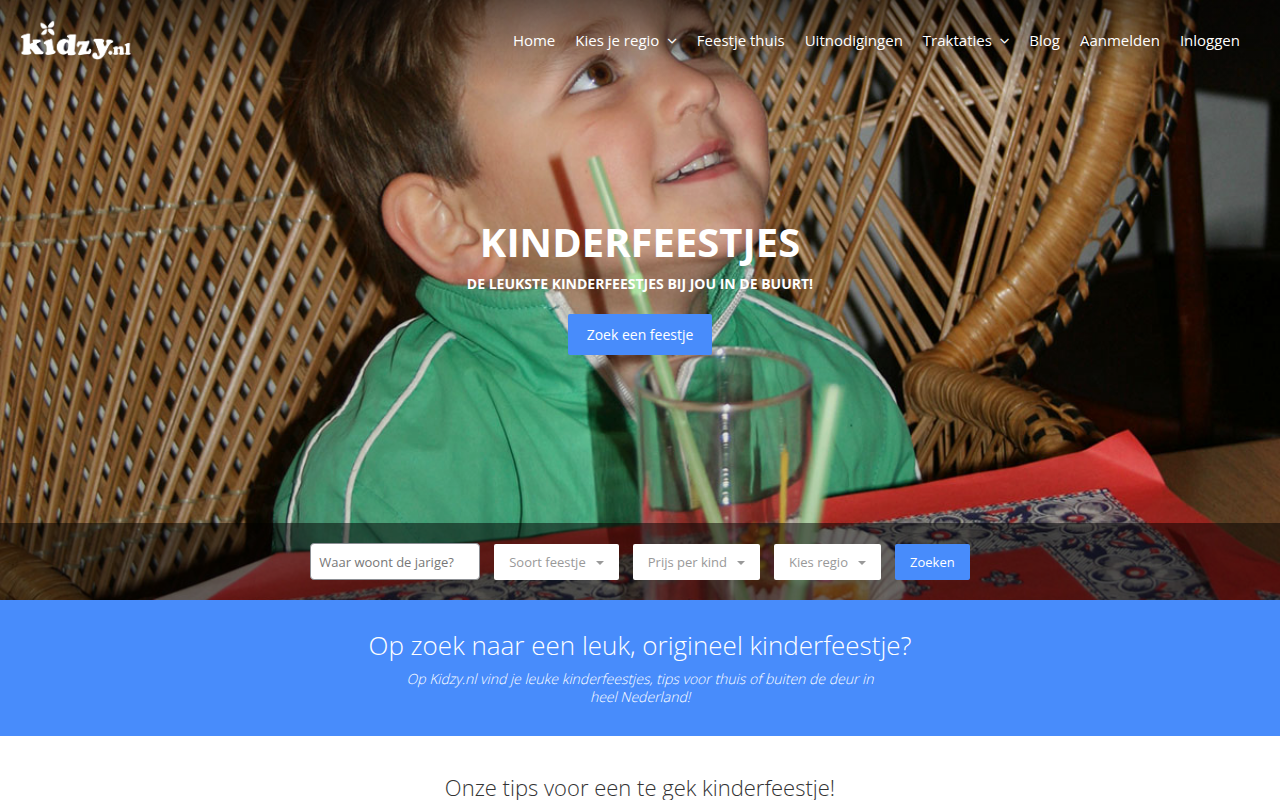 Screenshot van kidzy.nl