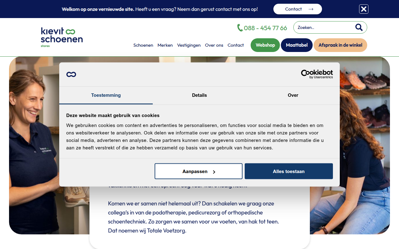 Screenshot van kievit-schoenen.nl