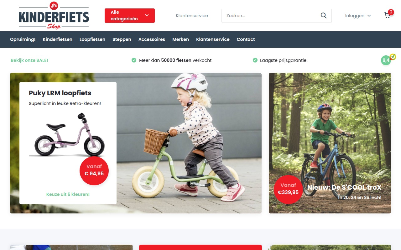 Screenshot van kinderfietsshop.nl