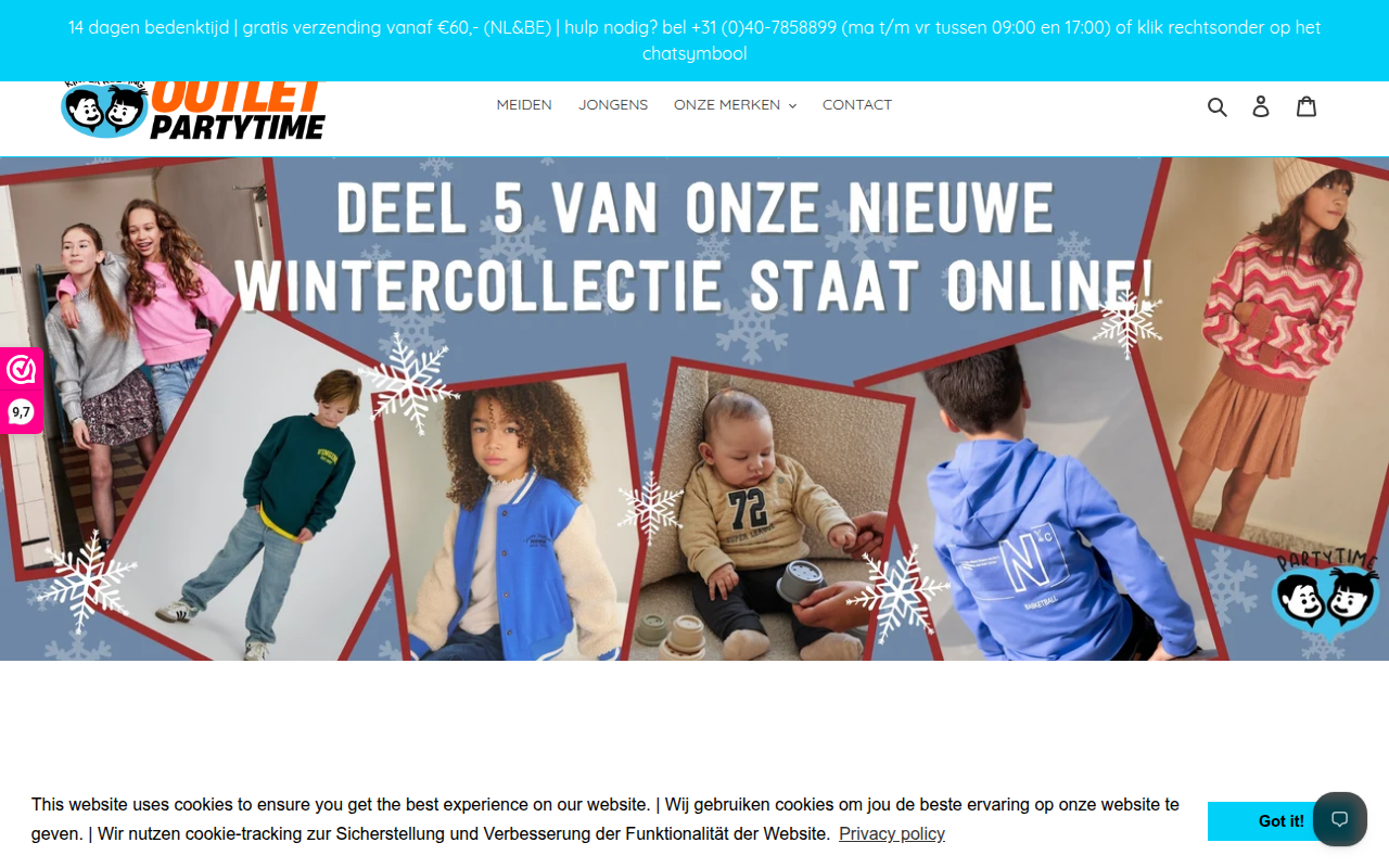 Screenshot van kinderkledingpartytime.nl