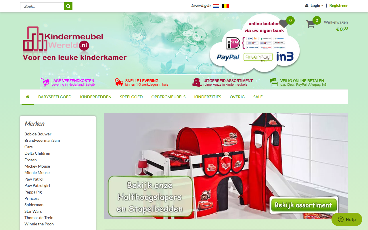 Screenshot van kindermeubelwereld.nl