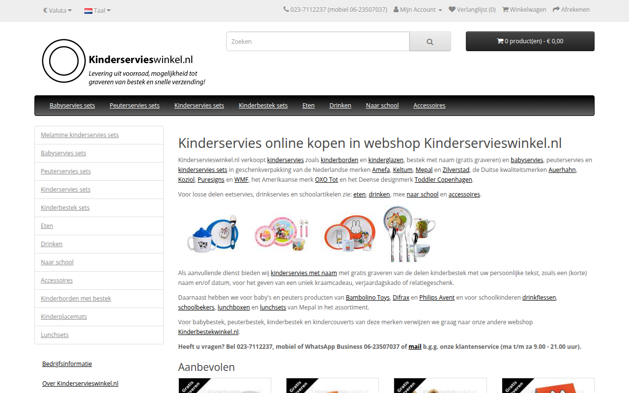Screenshot van kinderservieswinkel.nl