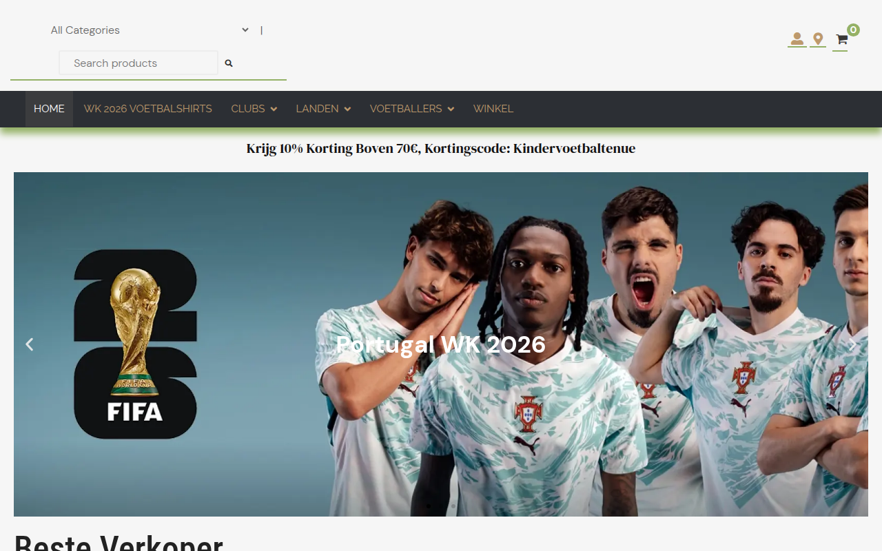 Screenshot van kindervoetbaltenue.nl