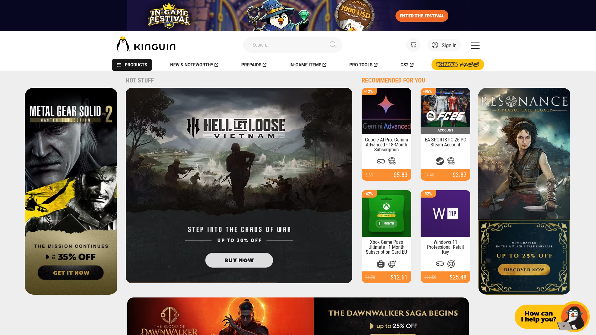 Screenshot van kinguin.net