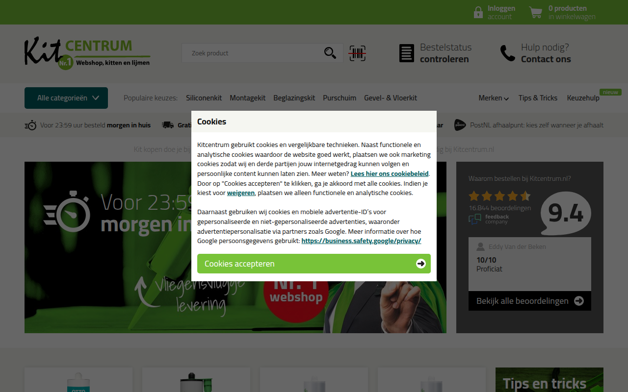 Screenshot van kitcentrum.nl
