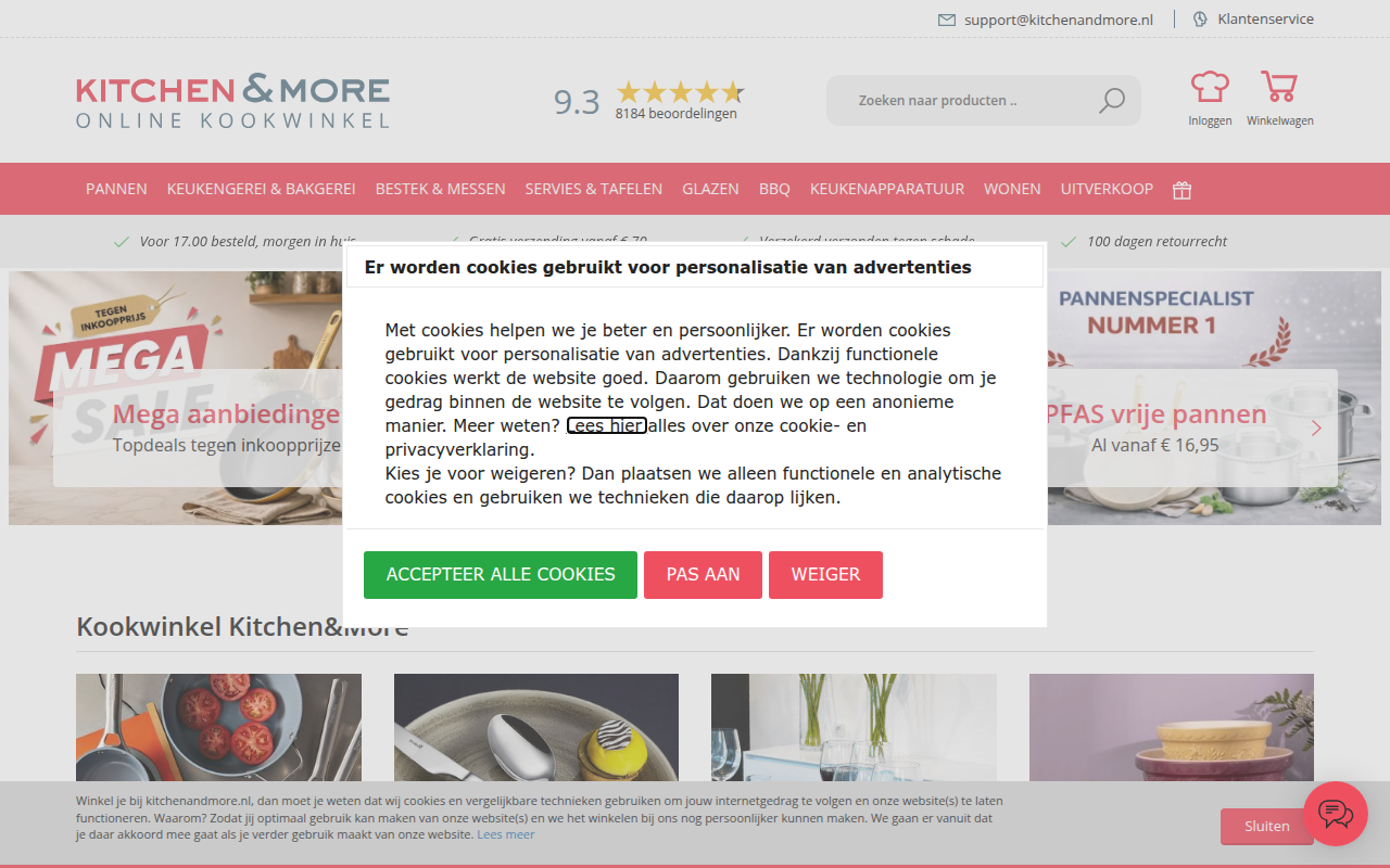 Screenshot van kitchenandmore.nl