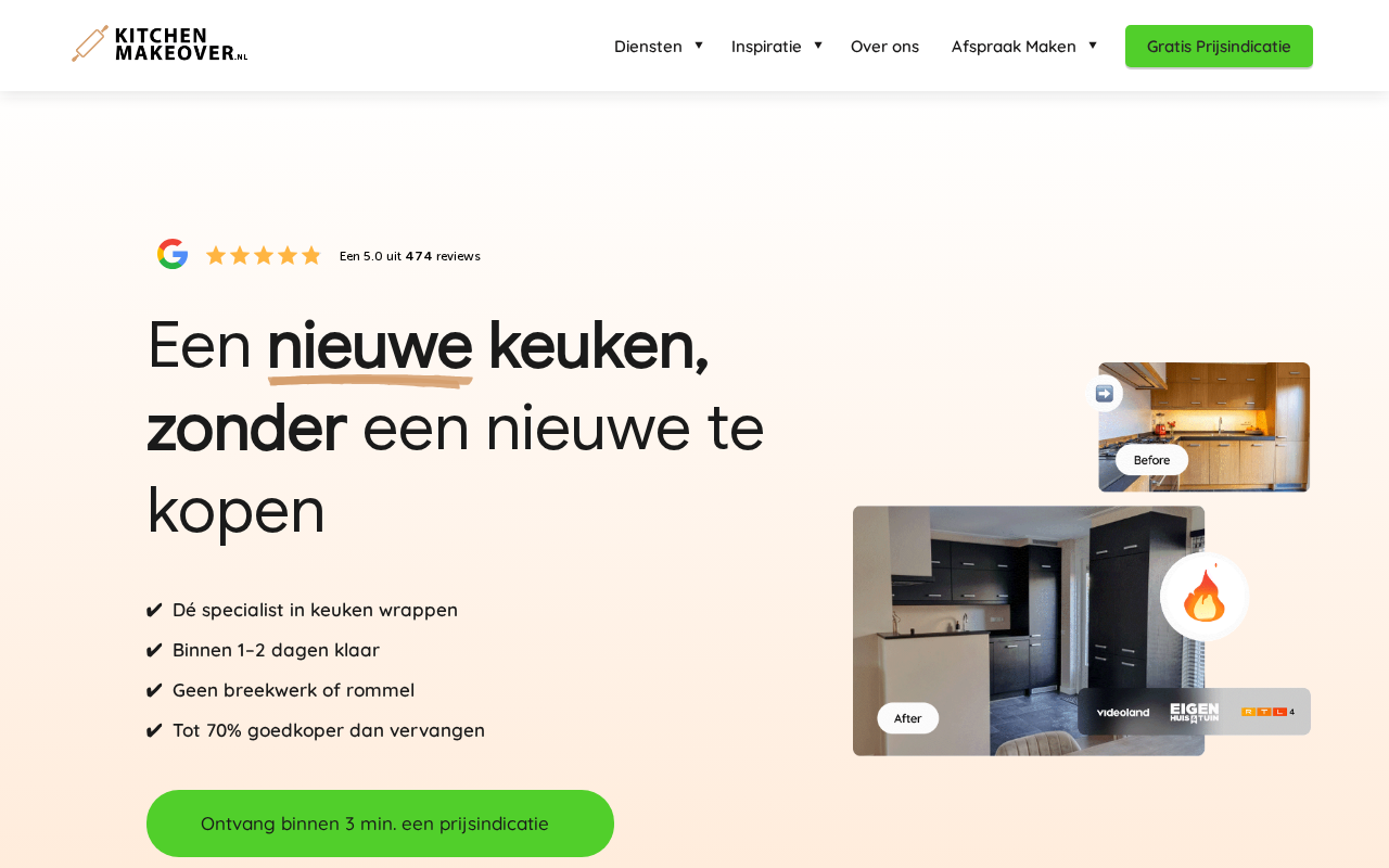 Screenshot van kitchenmakeover.nl