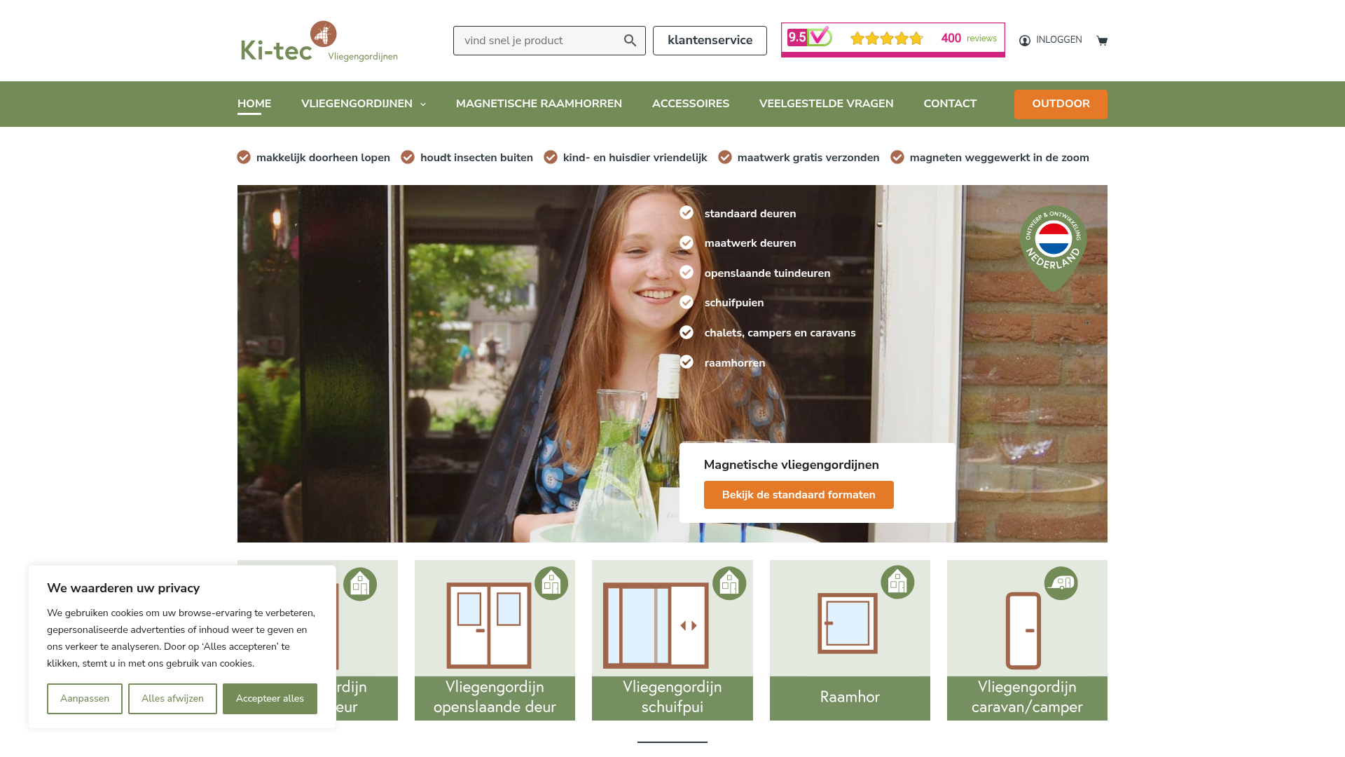 Screenshot van kitecvliegengordijnen.nl