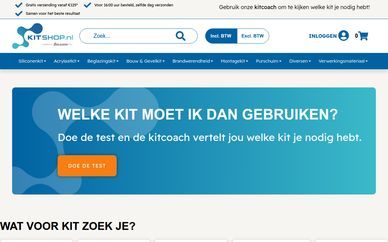 Screenshot van kitshop.nl