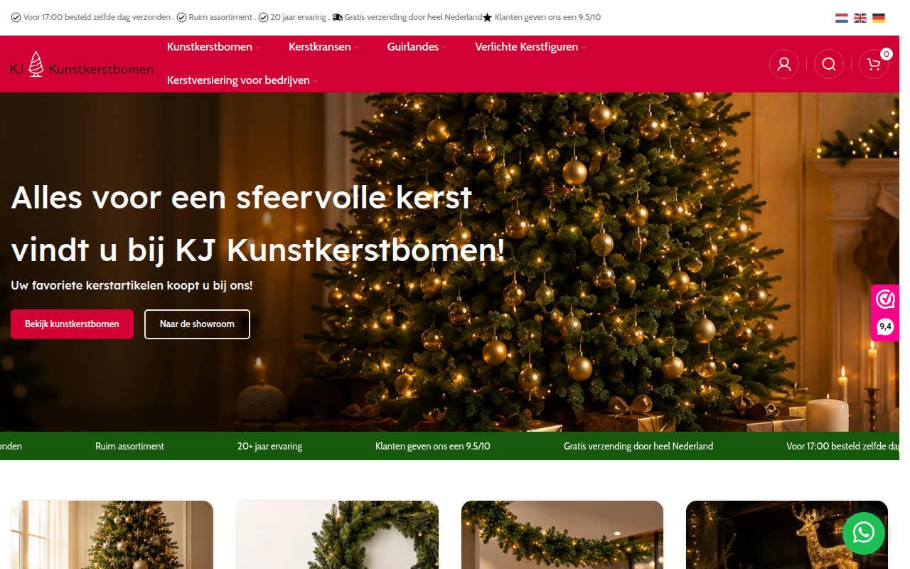 Screenshot van kjkunstkerstbomen.nl