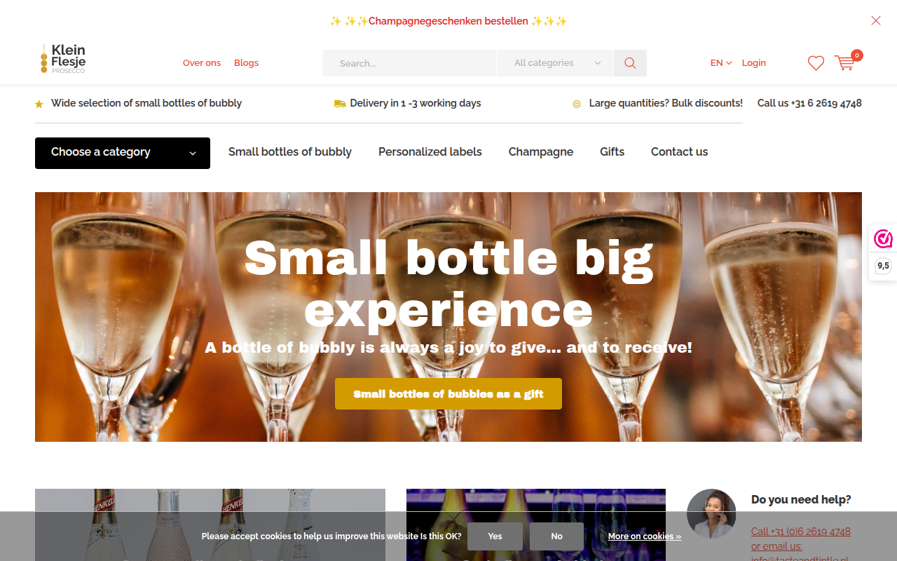Screenshot van kleinflesjeprosecco.nl