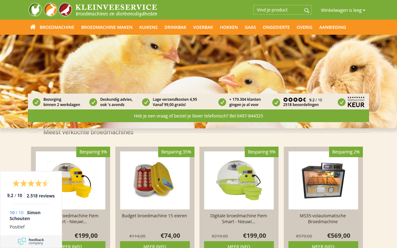 Screenshot van kleinveeservice.nl
