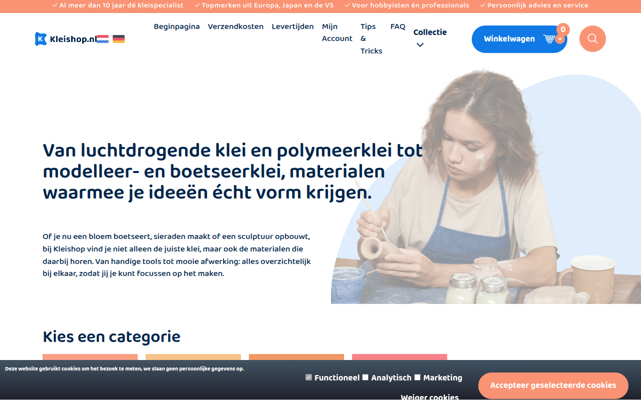 Screenshot van kleishop.nl