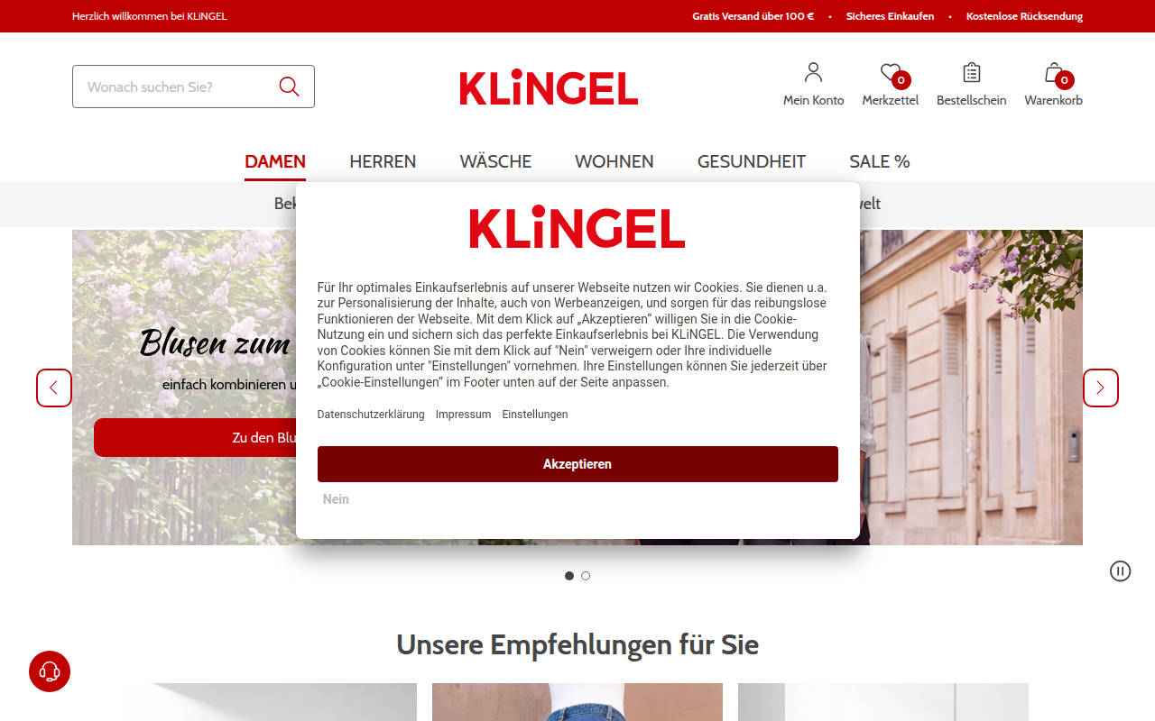 Screenshot van klingel.de