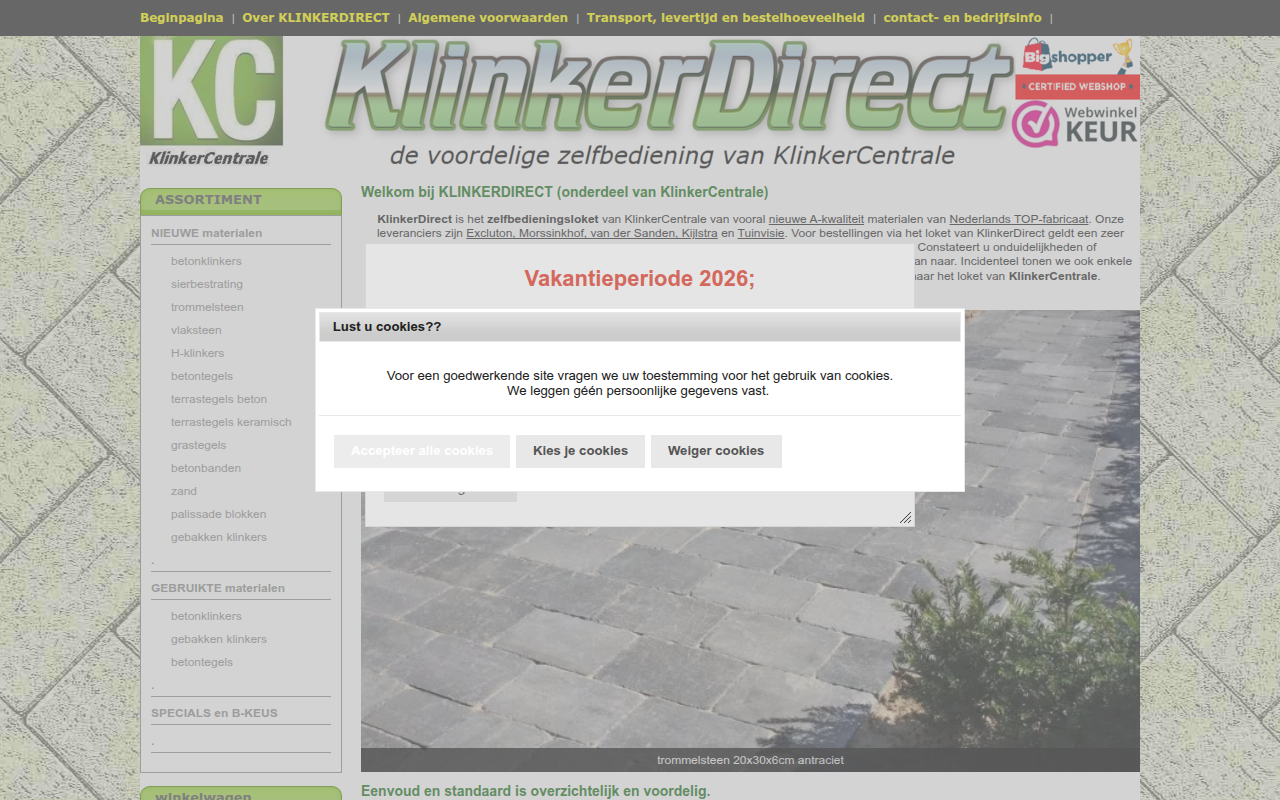 Screenshot van klinkerdirect.nl