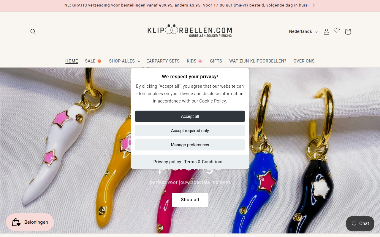 Screenshot van klipoorbellen.com