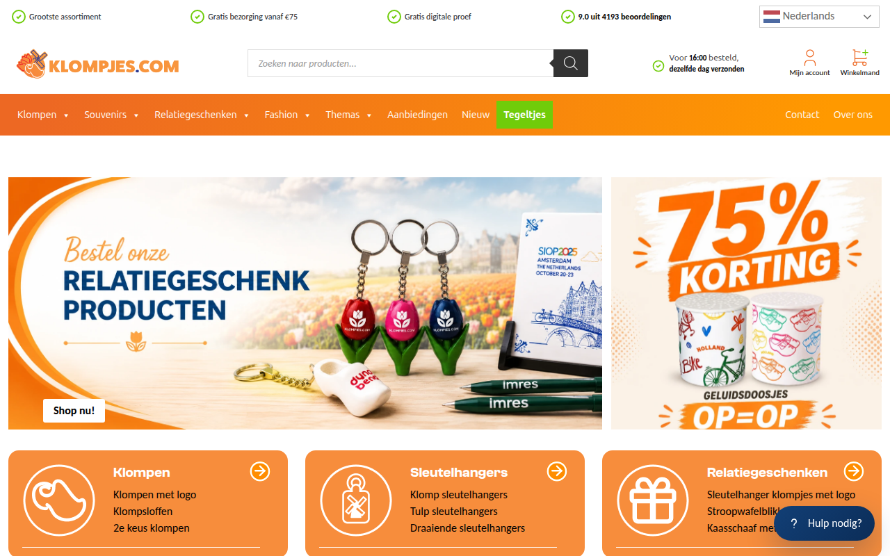 Screenshot van klompjes.com