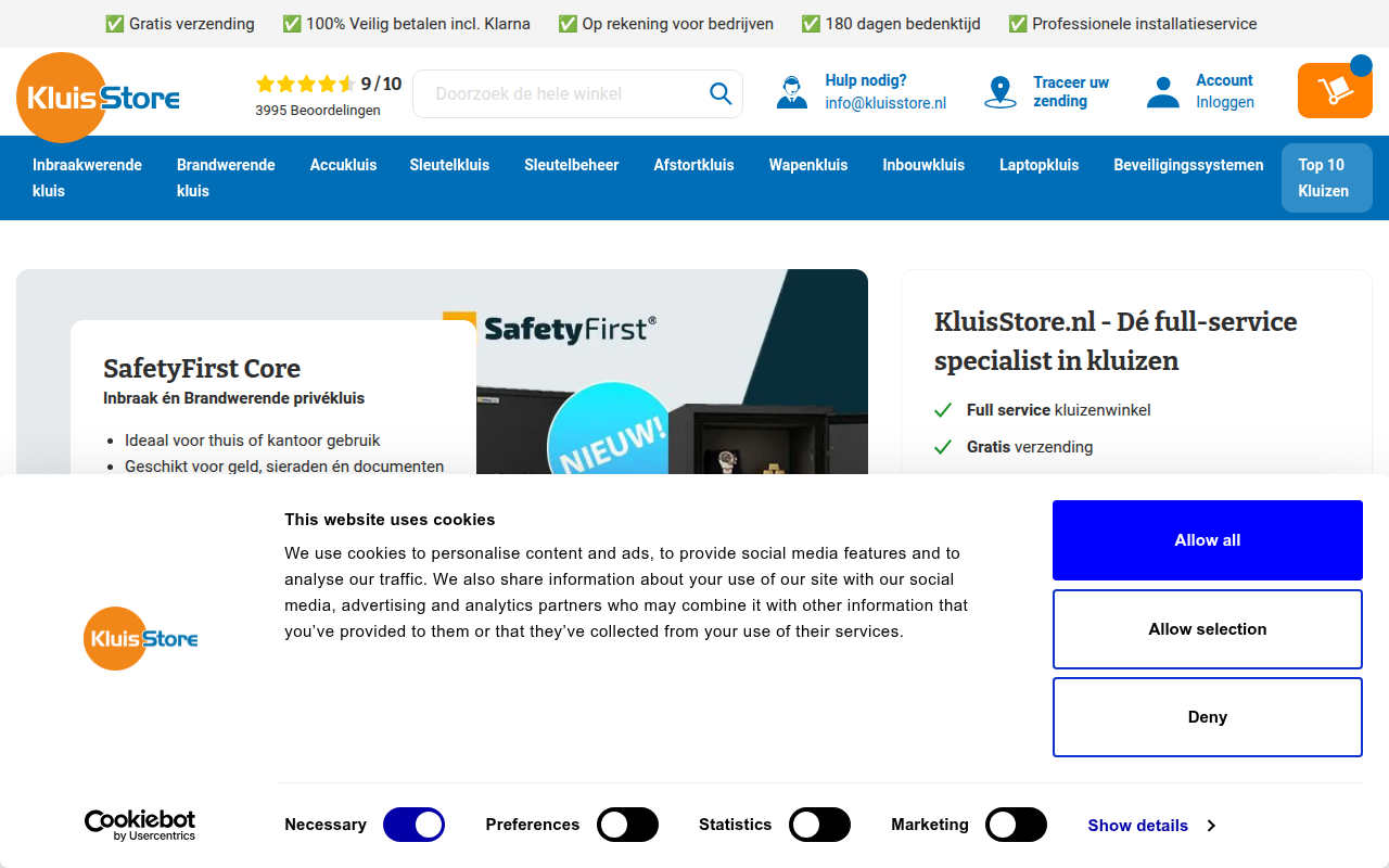 Screenshot van kluisstore.nl