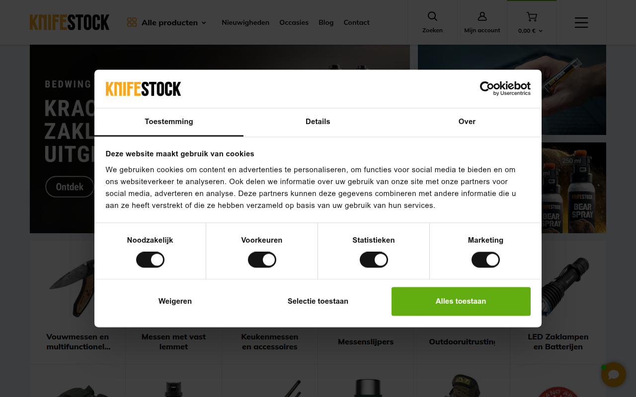 Screenshot van knifestock.nl